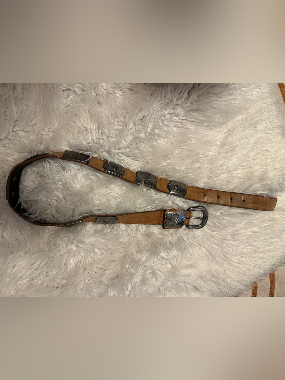 Vintage Details USA Genuine Leather Concho Belt Cognac Tan Western Boho XS/S - Picture 8 of 10
